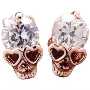 Crystal Skull Heart Rose Gold Toned Earrings
